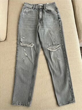Zara Womens Size 4 Grey Distressed Relaxed Jeans - New